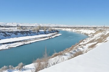 River winding through snowy landscape