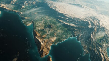 Aerial View of Coastal Mountains and Ocean