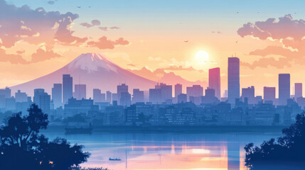 Obraz premium Tokyo skyline and Mountain fuji.