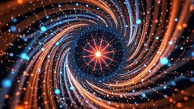 A swirling nebula, rendered in countless points of light, visualizes a machine learning algorithm analyzing a vast dataset