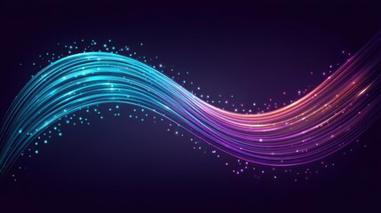 A vibrant wave of light trails in blue, pink, and purple against a dark background, evoking a sense of movement and energy.