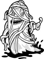 mummy ghost line art illustration
