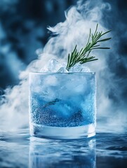 Arctic Bliss A Frosty Cocktail with Icy Vapor and Fresh Rosemary