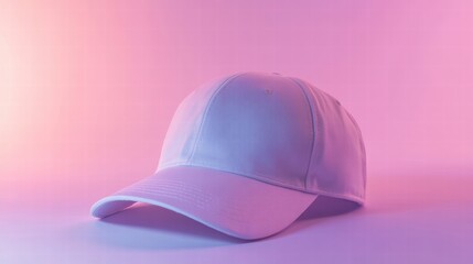 Fototapeta premium White Baseball Cap Fashion Accessory Neon Pink Purple Background