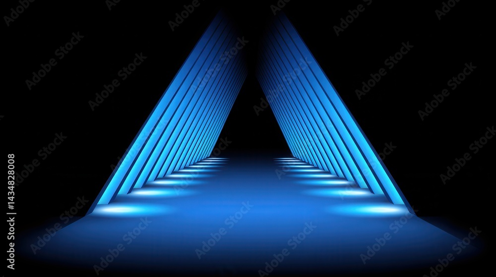 Wall mural a futuristic corridor features illuminated blue panels creating a striking visual path against a dar