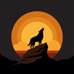 A majestic wolf howling against a vibrant sunset background. Perfect for nature, wildlife, adventure, and outdoor-themed designs.