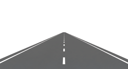 A gray road with white lines stretches into the distance against a black background in the image view
