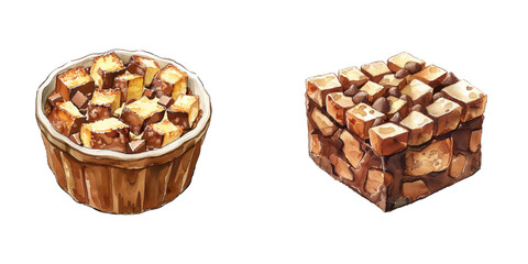 choco chip ice cream watercolor vector illustration