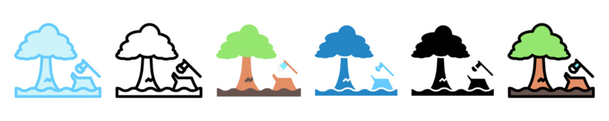 Deforestation multi style, mini illustration icon. use for modern concept, print, UI, UX kit, web and app development. Vector EPS 10, related to business, green industry, eco friendly and economy .