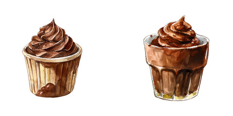 chocolate mousse watercolor vector illustration