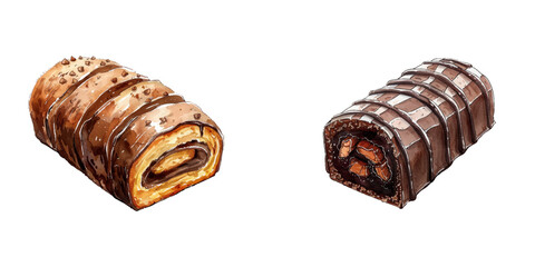 chocolate swiss roll watercolor vector illustration