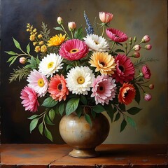 A Vase Filled With A Bouquet Of Pink And White Flowers