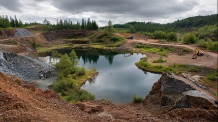 Quarry landscape with a serene lake