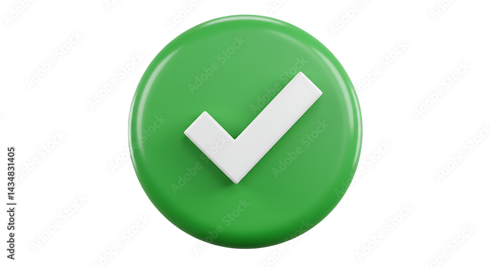 Poster a green circle with a white checkmark in the center on a black background in a close up view