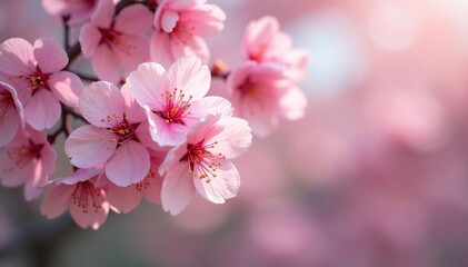 Obraz premium Delicate pink cherry blossoms, full bloom, soft petals , art, cherry