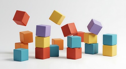 Obraz premium A Symphony of Color And Form Floating Blocks Building Blocks In Motion Colorful Cubes Dance Kinetic Blocks The Joy Of Construction Cubist Dreams Rainbow Gravity Playful Geometry Falling Upwards