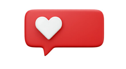 A red speech bubble with a white heart symbol indicating a like or positive feedback icon render