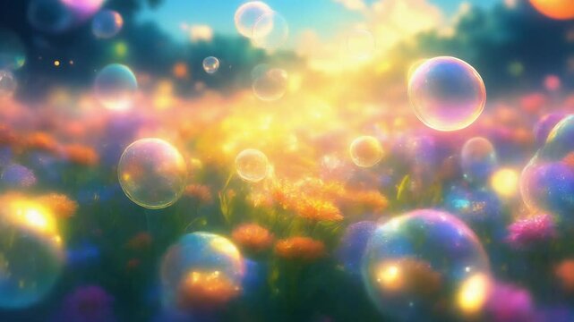 "Field of Light Flowers with Floating Soap Bubbles (Loop Background)"
「光の花畑と漂うシャボン玉（ループ背景）」