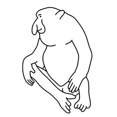Coloring Line Art Proboscis Monkey Indonesian Endemic Animal for Wildlife Conservation, Biodiversity Education, and Jungle Fauna Illustration