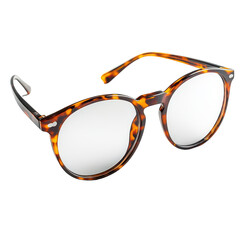 Realistic transparent glasses with acrylic frame and shadow isolated on transparent background