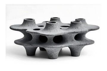 Obraz premium Textured concrete artistic form with tubular structures on white isolated