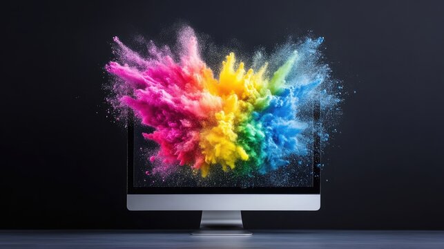 Colorful powder explosion on a computer screen