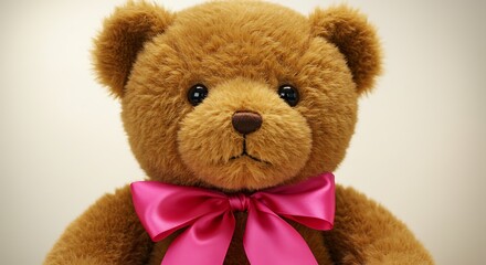 Fototapeta premium A Promise In Soft Fur The Quiet Strength Of A Friend Whispers Of Childhood Dreams Gentle Embrace Of Innocence Brown Bear And Pink Ribbon AI Generated