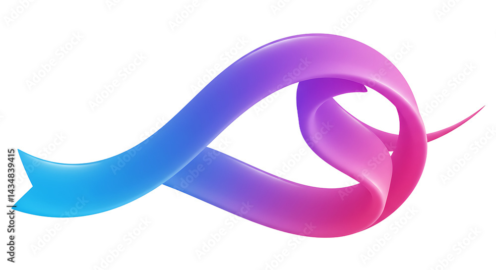 Poster a gradient ribbon flowing in a loop with blue and pink colors on a black isolated background design 