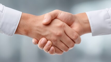 Obraz premium Strengthening bonds, a handshake symbolizing partnership and mutual agreement in professional setting