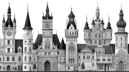 Majestic European Castle Skyline Panorama Architectural Wonders Medieval Fairytale Gothic Victorian