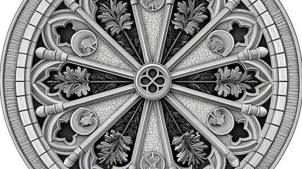 Intricate Gothic Architectural Rose Window Design Circular Stone Carving Detail