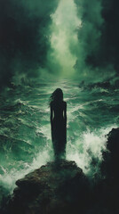 Obraz premium emerald silence, distant figure (implied),