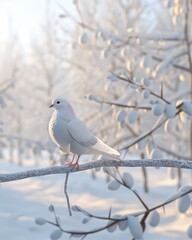 Winter bird on snowy branch