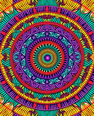 Obraz premium Circular mandala-inspired design with radiant geometric weaving, seamless pattern.