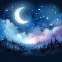 watercolor, background, moon, illustration, night, sky, abstract, star, design, space, galaxy, vector, art, texture, card, template, dark, stars, modern, invitation, wedding, gold, poster, frame