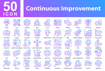 Continuous Improvement Icon Collection and Symple Concept Outline Gradient