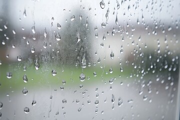 Raindrops on glass, blurred background