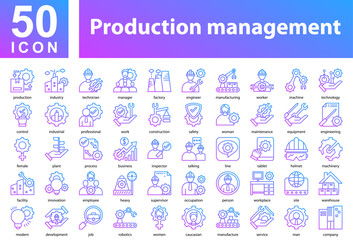 Production Management Icon Collection and Symple Concept Outline Gradient