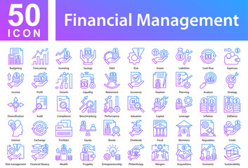 Financial Management Icon Collection and Symple Concept Outline Gradient