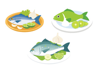 vector illustration of a thai food Pla Neung Manao (Steamed Fish with Lime and Garlic)