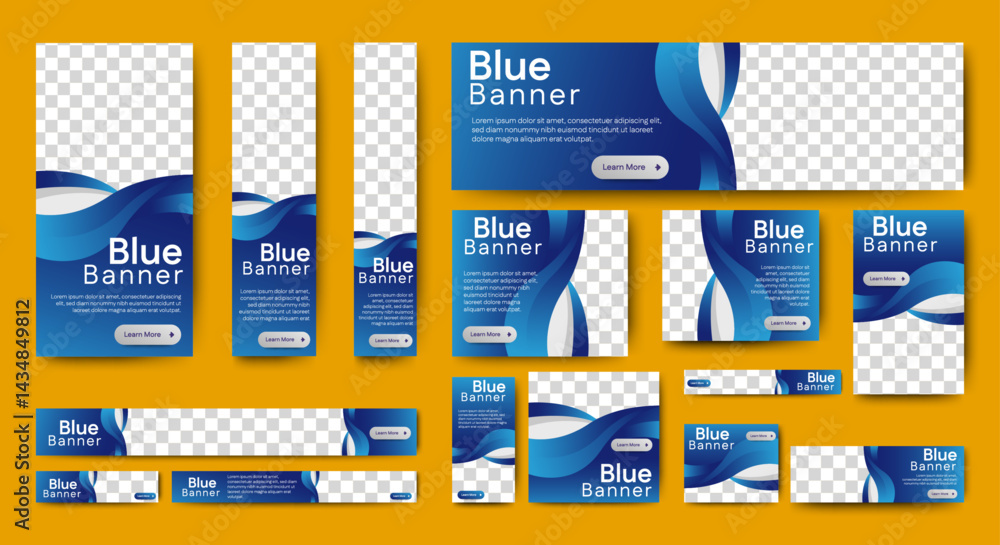 Poster web banner template design set layout with photo and text space. gradient blue. business advertising