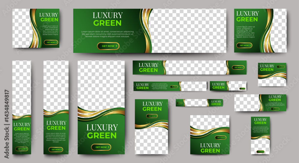 Poster nature banner design web template set, horizontal header web banner. modern gradient green cover hea