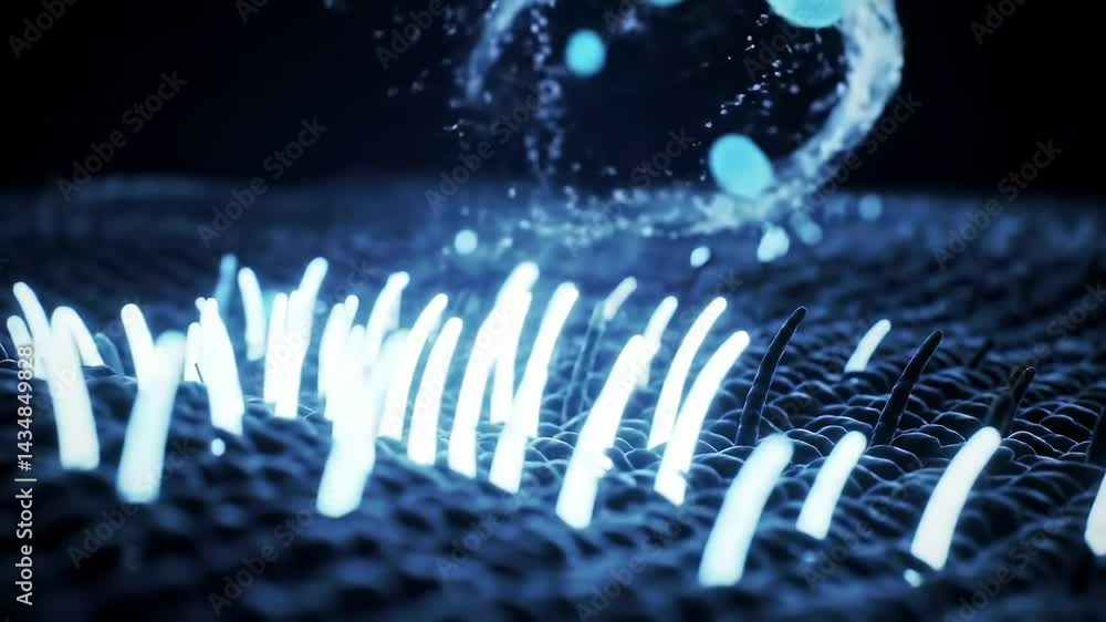 Poster captivating abstract visualization of water droplets interacting with a unique surface of radiant bl
