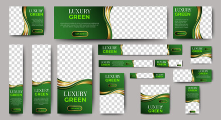 Nature banner design web template Set, Horizontal header web banner. Modern Gradient green cover header background for website design, Social Media Cover ads banner, flyer, invitation card