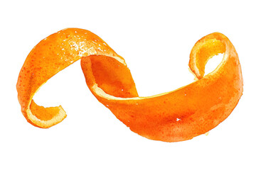 Citrus peel curl with bright orange tones a splash of zest against a black backdrop