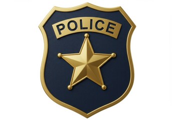 A golden police badge with a star isolated on white background