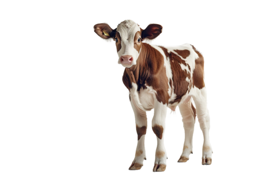 Calf standing in front of a dark background looking towards the camera