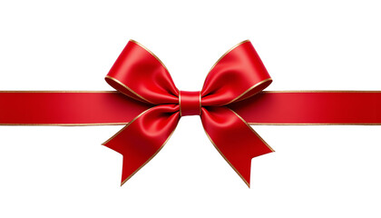 Elegant red gift bow on a decorative ribbon.