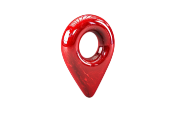 Glossy red location pin isolated on a black background for apps and mapping services