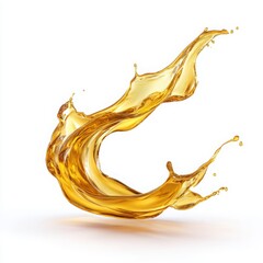 Golden liquid splash, fluid motion isolated on white background